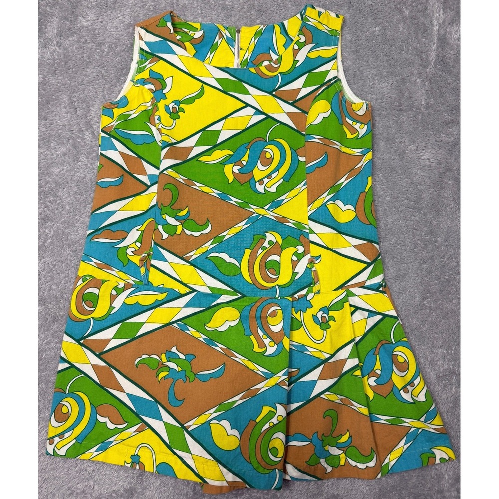 Vintage 70s Romper Womens M Multi Color Psychedelic Floral Mod Vintage Skort 60s